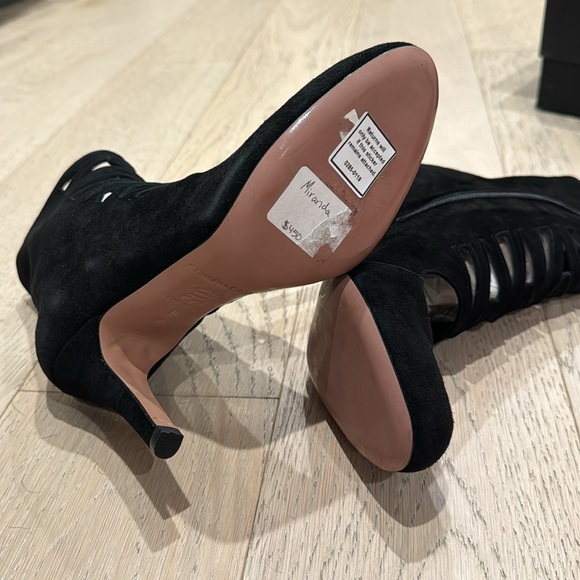 Brand new Claudia Ciuti cutout Mary Jane black leather suede bootie heels 6 - Picture 3 of 4